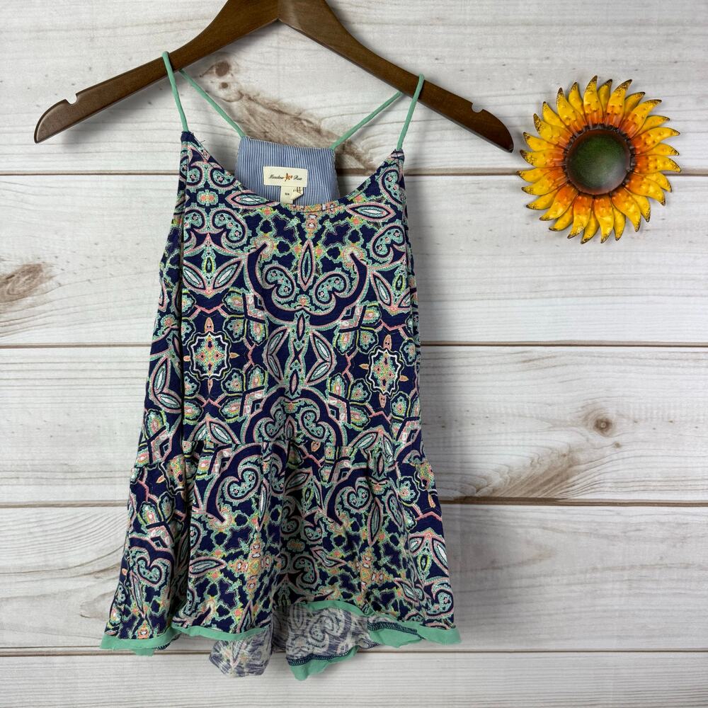 Anthropologie Meadow Rue Paisley Print Cami‎ Top Mint Green Trim Sleeveless XS